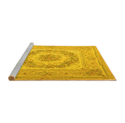 Sideview of Machine Washable Medallion Yellow French Rug, wshtr2303yw