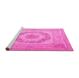 Sideview of Machine Washable Medallion Pink French Rug, wshtr2303pnk