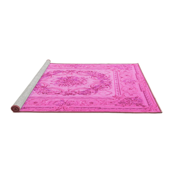 Sideview of Machine Washable Medallion Pink French Rug, wshtr2303pnk