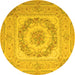 Round Machine Washable Medallion Yellow French Rug, wshtr2303yw