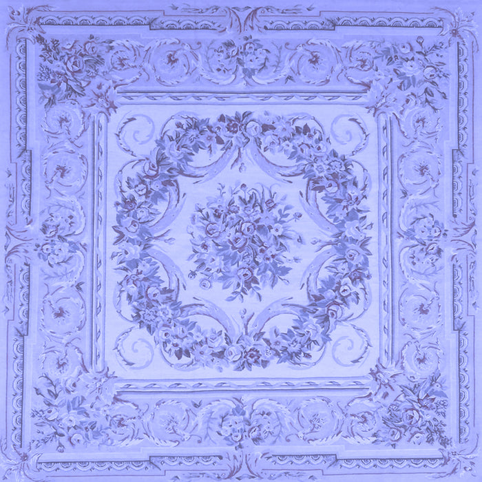 Square Machine Washable Medallion Blue French Rug, wshtr2303blu