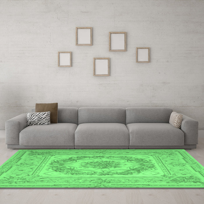 Machine Washable Medallion Emerald Green French Area Rugs in a Living Room,, wshtr2303emgrn