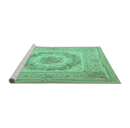 Sideview of Machine Washable Medallion Turquoise French Area Rugs, wshtr2303turq