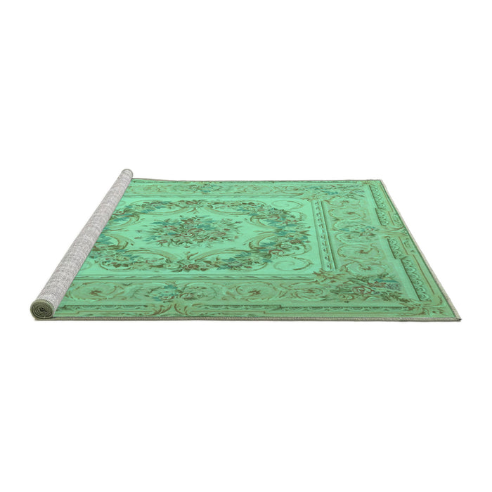 Sideview of Machine Washable Medallion Turquoise French Area Rugs, wshtr2303turq
