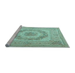 Sideview of Machine Washable Medallion Light Blue French Rug, wshtr2303lblu