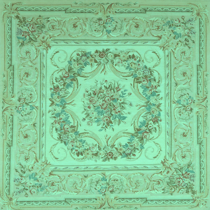 Square Machine Washable Medallion Turquoise French Area Rugs, wshtr2303turq