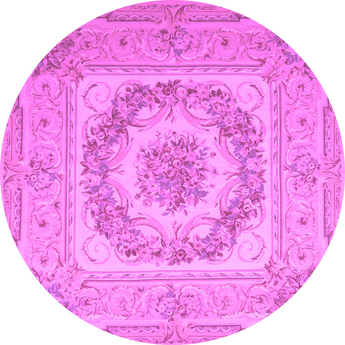 Round Machine Washable Medallion Purple French Area Rugs, wshtr2303pur