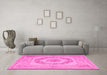 Machine Washable Medallion Pink French Rug in a Living Room, wshtr2303pnk