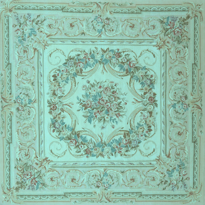 Square Machine Washable Medallion Light Blue French Rug, wshtr2303lblu