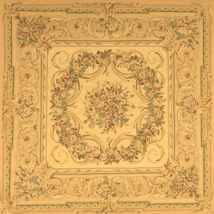 Square Machine Washable Medallion Brown French Rug, wshtr2303brn