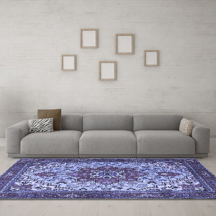 Machine Washable Persian Blue Traditional Rug in a Living Room, wshtr2304blu