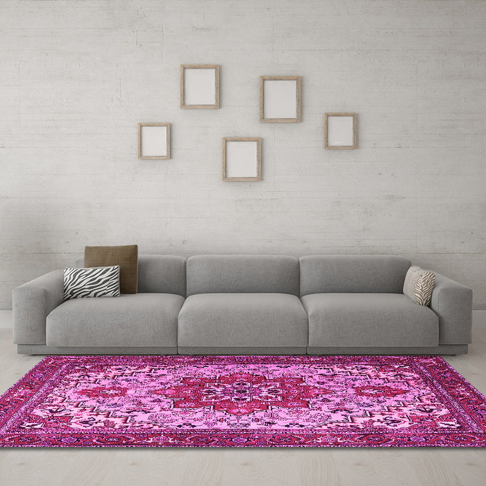 Machine Washable Persian Pink Traditional Rug in a Living Room, wshtr2304pnk