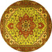 Round Machine Washable Persian Yellow Traditional Rug, wshtr2304yw