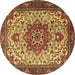 Round Machine Washable Persian Brown Traditional Rug, wshtr2304brn