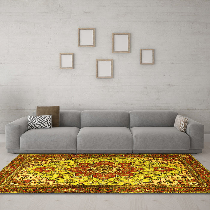 Machine Washable Persian Yellow Traditional Rug in a Living Room, wshtr2304yw