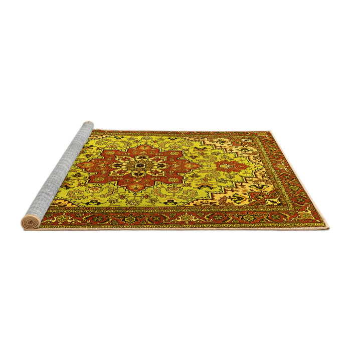 Sideview of Machine Washable Persian Yellow Traditional Rug, wshtr2304yw