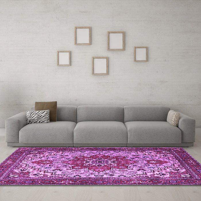 Machine Washable Persian Purple Traditional Area Rugs in a Living Room, wshtr2304pur
