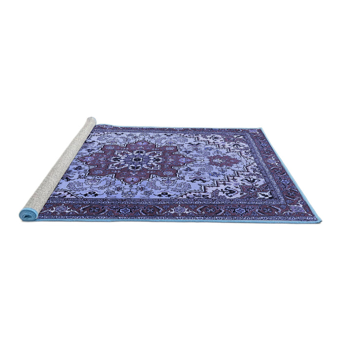 Sideview of Machine Washable Persian Blue Traditional Rug, wshtr2304blu