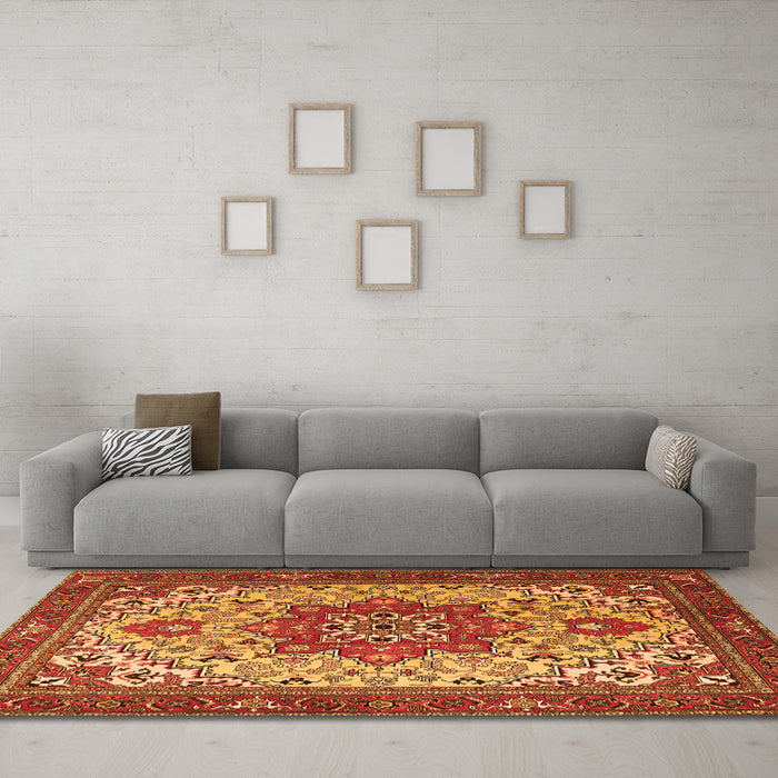 Machine Washable Persian Orange Traditional Area Rugs in a Living Room, wshtr2304org