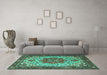 Machine Washable Persian Turquoise Traditional Area Rugs in a Living Room,, wshtr2304turq