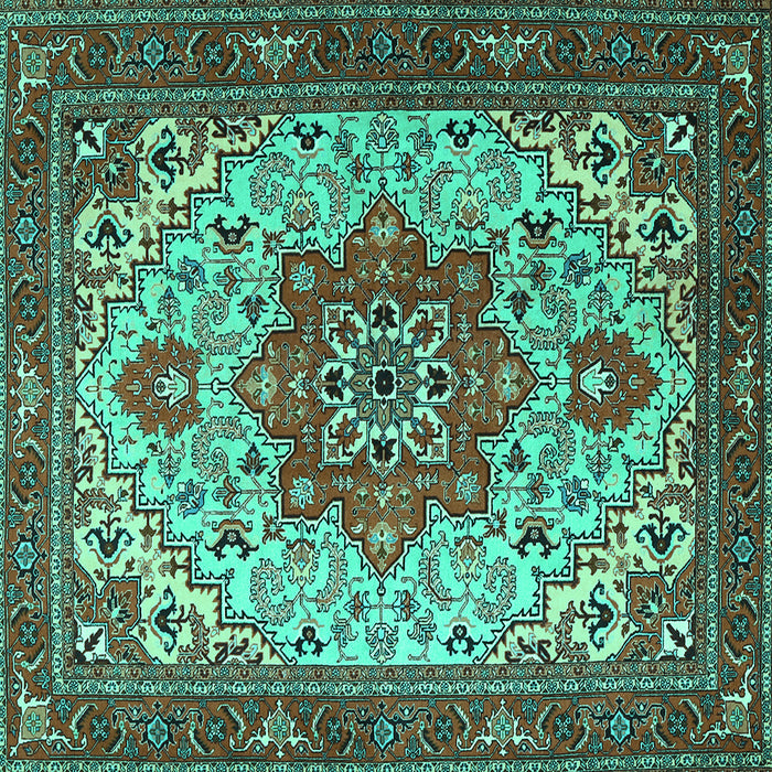 Square Machine Washable Persian Turquoise Traditional Area Rugs, wshtr2304turq