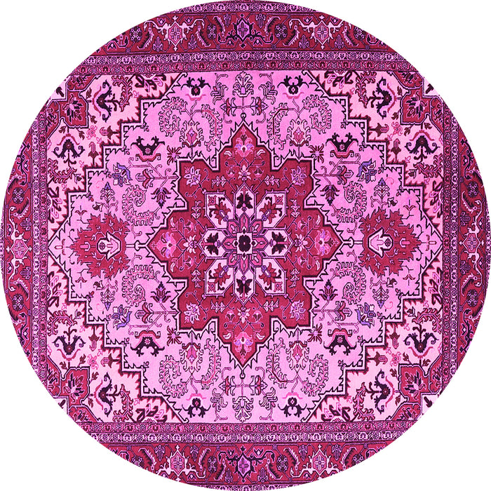 Round Machine Washable Persian Pink Traditional Rug, wshtr2304pnk