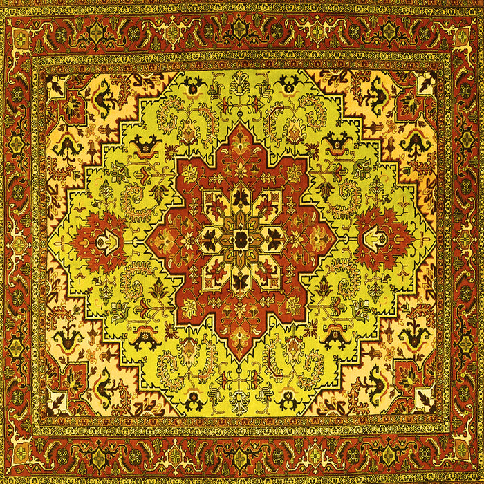 Square Machine Washable Persian Yellow Traditional Rug, wshtr2304yw