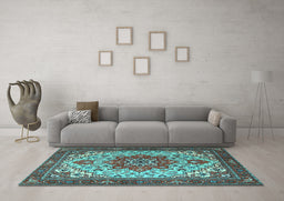 Machine Washable Persian Light Blue Traditional Rug in a Living Room, wshtr2304lblu