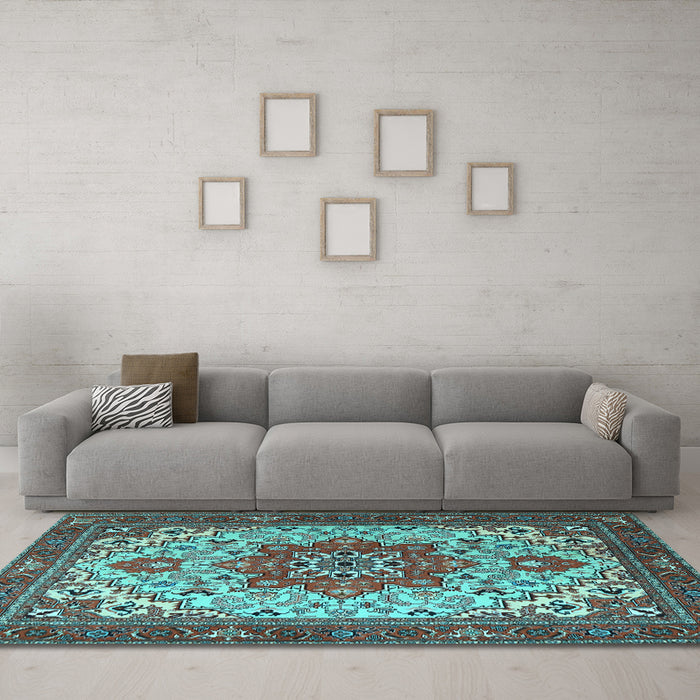 Machine Washable Persian Light Blue Traditional Rug in a Living Room, wshtr2304lblu