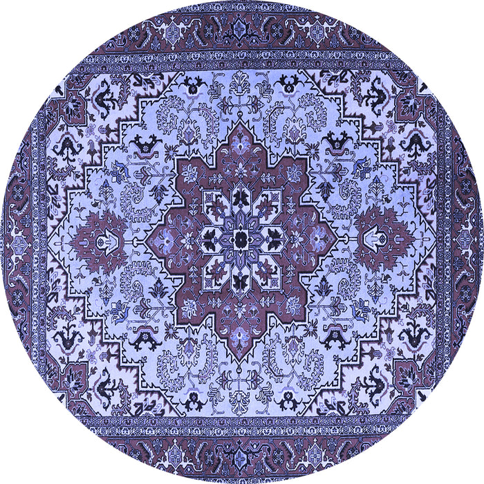 Round Machine Washable Persian Blue Traditional Rug, wshtr2304blu