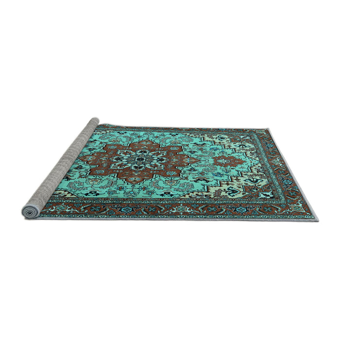 Sideview of Machine Washable Persian Light Blue Traditional Rug, wshtr2304lblu