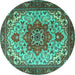 Round Machine Washable Persian Turquoise Traditional Area Rugs, wshtr2304turq