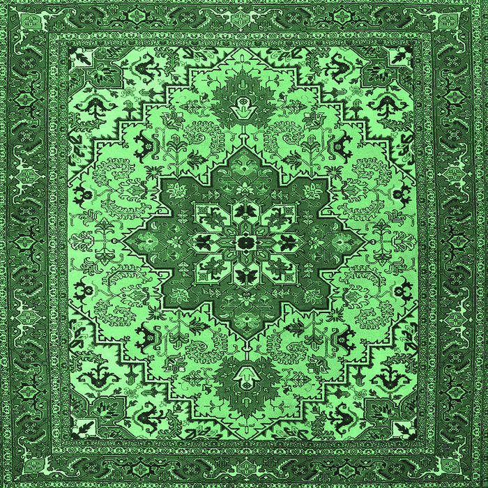 Square Machine Washable Persian Emerald Green Traditional Area Rugs, wshtr2304emgrn