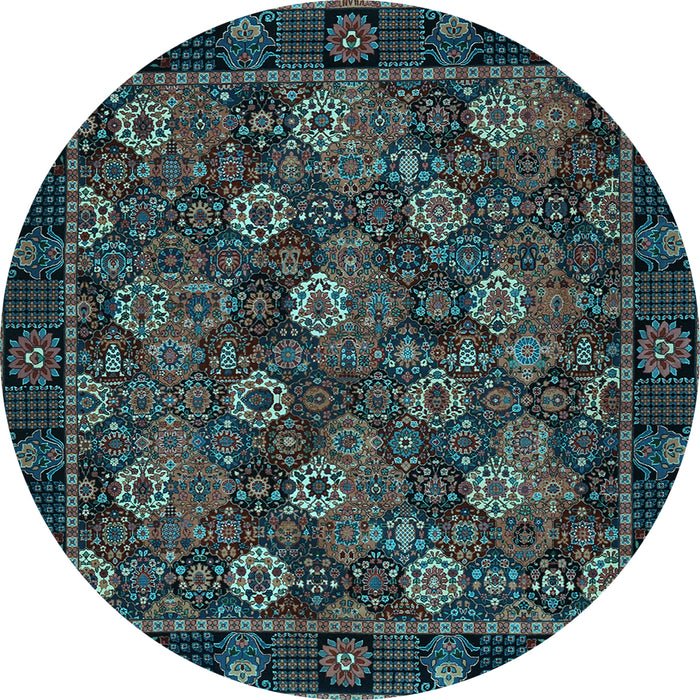 Round Machine Washable Persian Light Blue Traditional Rug, wshtr2305lblu