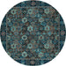 Round Machine Washable Persian Light Blue Traditional Rug, wshtr2305lblu