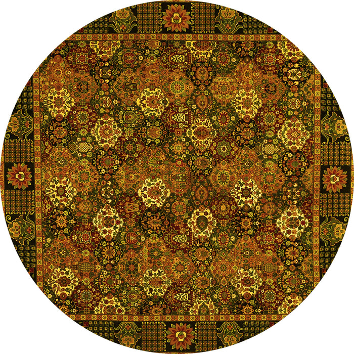 Round Machine Washable Persian Yellow Traditional Rug, wshtr2305yw