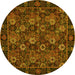 Round Machine Washable Persian Yellow Traditional Rug, wshtr2305yw