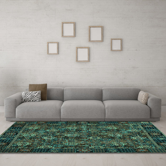Machine Washable Persian Turquoise Traditional Area Rugs in a Living Room,, wshtr2305turq