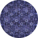 Round Machine Washable Persian Blue Traditional Rug, wshtr2305blu