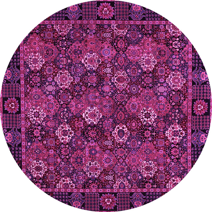 Round Machine Washable Persian Pink Traditional Rug, wshtr2305pnk
