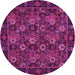 Round Machine Washable Persian Pink Traditional Rug, wshtr2305pnk