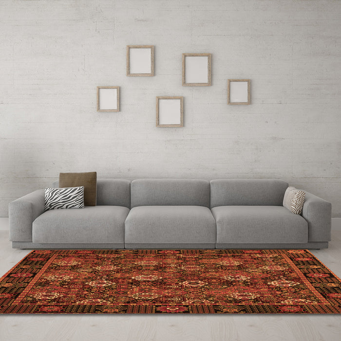 Machine Washable Persian Orange Traditional Area Rugs in a Living Room, wshtr2305org