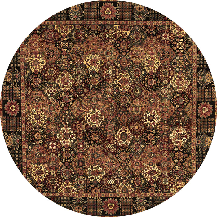 Round Persian Brown Traditional Rug, tr2305brn