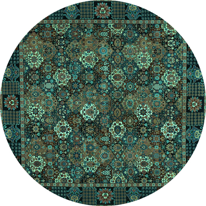 Round Persian Turquoise Traditional Rug, tr2305turq