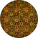 Round Persian Yellow Traditional Rug, tr2305yw