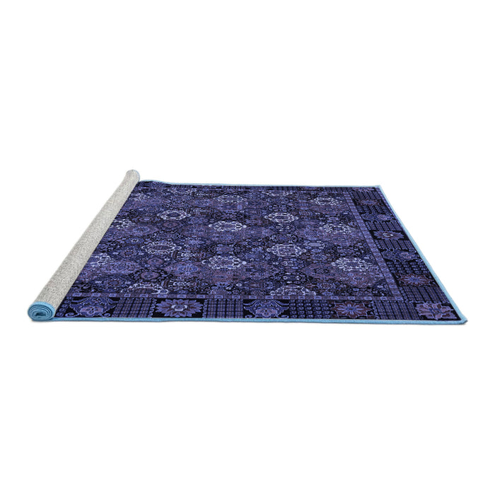 Sideview of Machine Washable Persian Blue Traditional Rug, wshtr2305blu