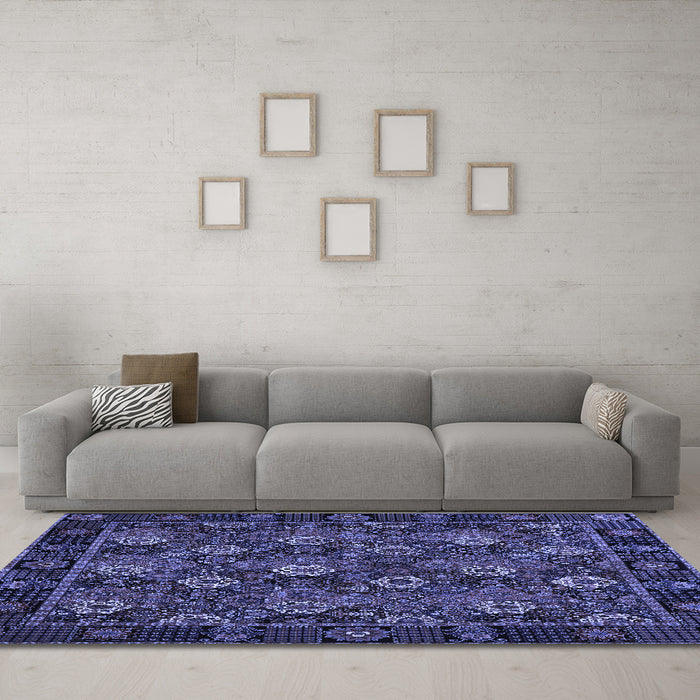Machine Washable Persian Blue Traditional Rug in a Living Room, wshtr2305blu