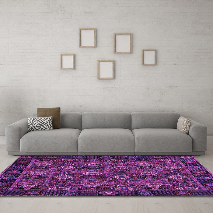 Machine Washable Persian Purple Traditional Area Rugs in a Living Room, wshtr2305pur