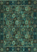 Machine Washable Persian Turquoise Traditional Area Rugs, wshtr2305turq