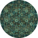 Round Machine Washable Persian Turquoise Traditional Area Rugs, wshtr2305turq